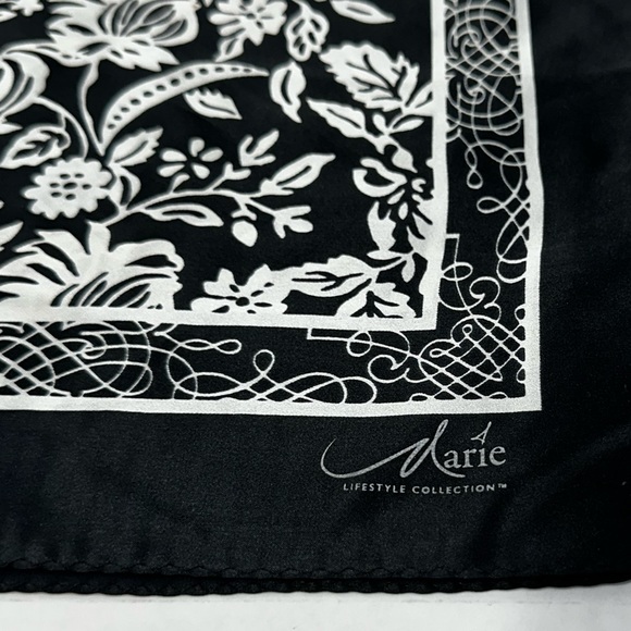 MARIE Lifestyle Collections || square black and white floral silk scarf - Picture 7 of 11